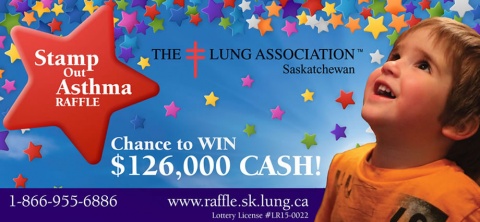 Stamp Out Asthma Raffle. Chance to win $126,000 Cash. Lottery License #LR15-0022 - intended for Saskatchewan residents only.